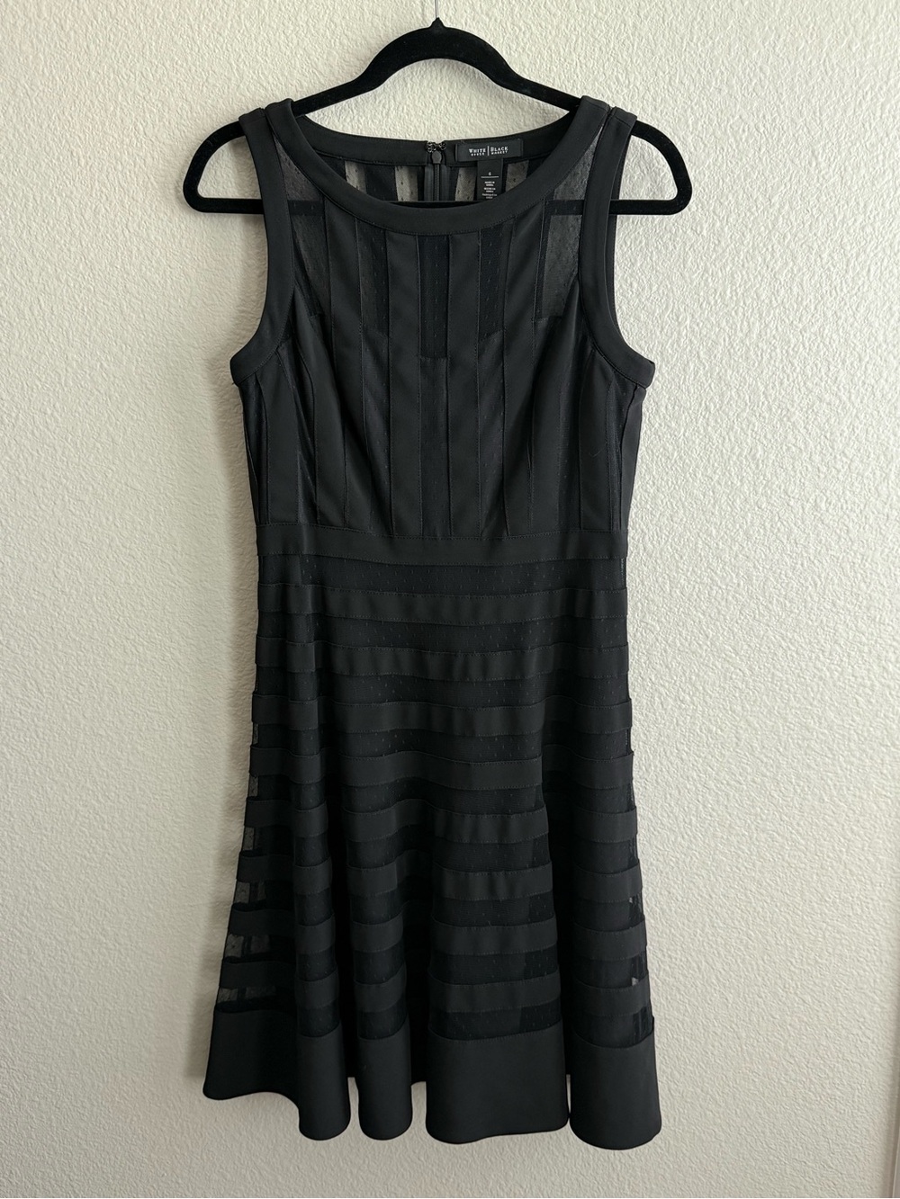 White House Black Market Black Sleeveless Fit-and-Flare Dress with Sheer Banding